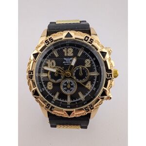 Zhowe Watch Men 46mm Gold Case Black Silicone Band- New Battery